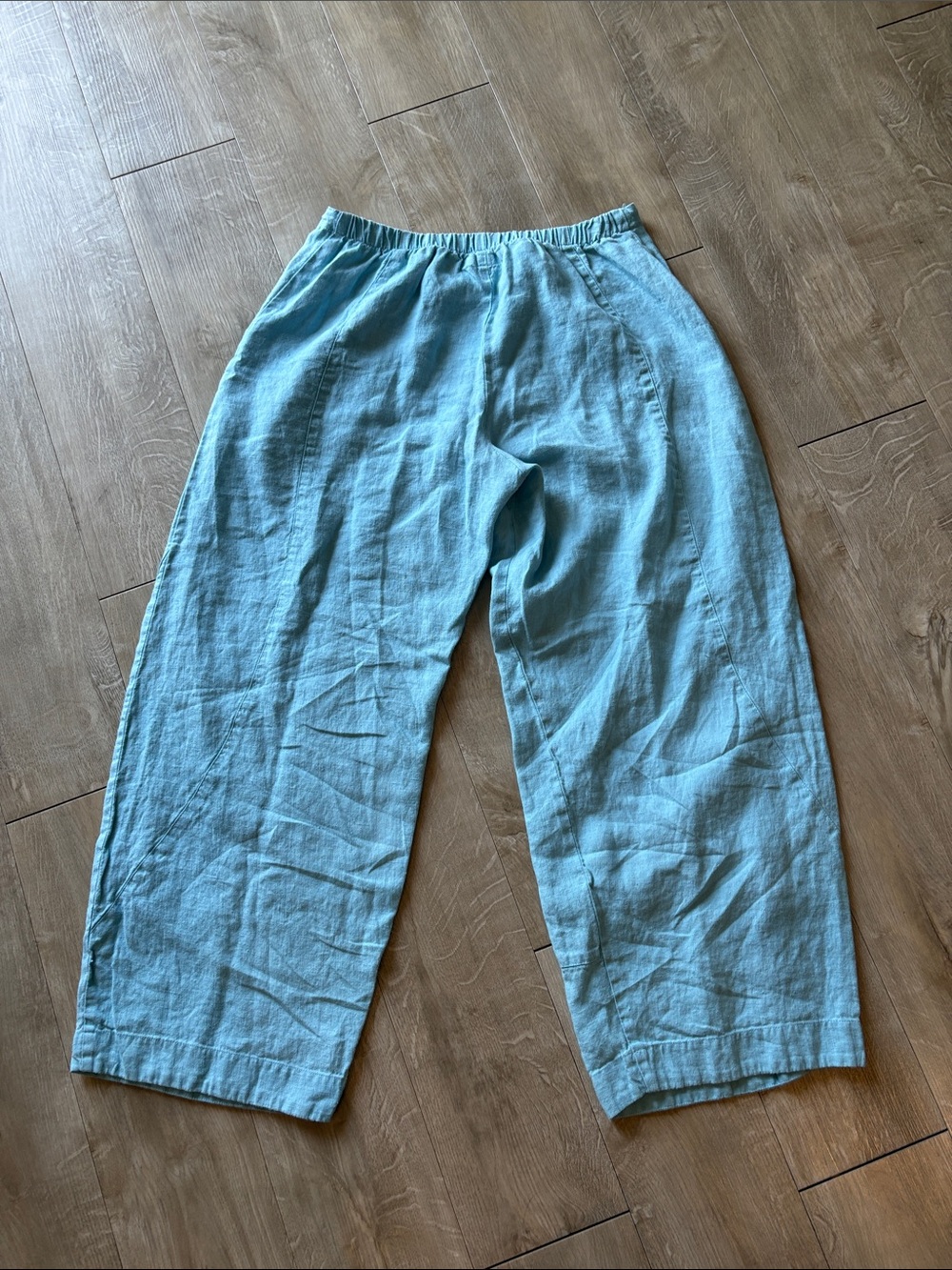 FLAX Light Blue Wide-Leg Linen Chinos Size Small - Picture 7 of 8